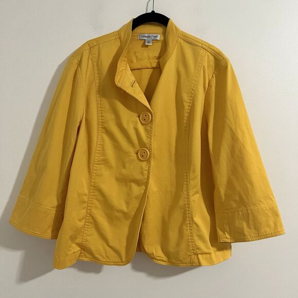 Coldwater Creek Blazer Jacket Size 16 Yellow Preppy Big Button Unlined Boxy - Picture 1 of 6